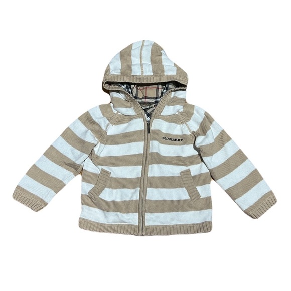 Burberry Tan and White Striped Kids Hoodie - Picture 1 of 14